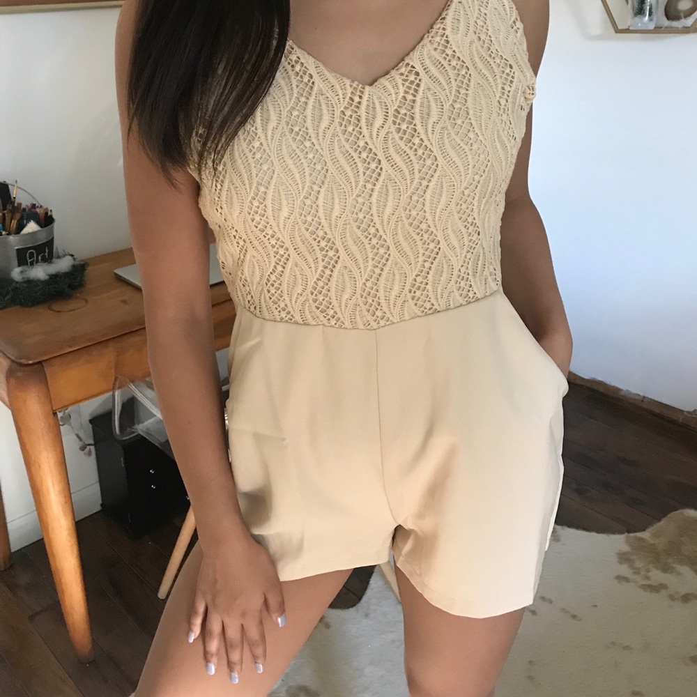 Cream crochet romper